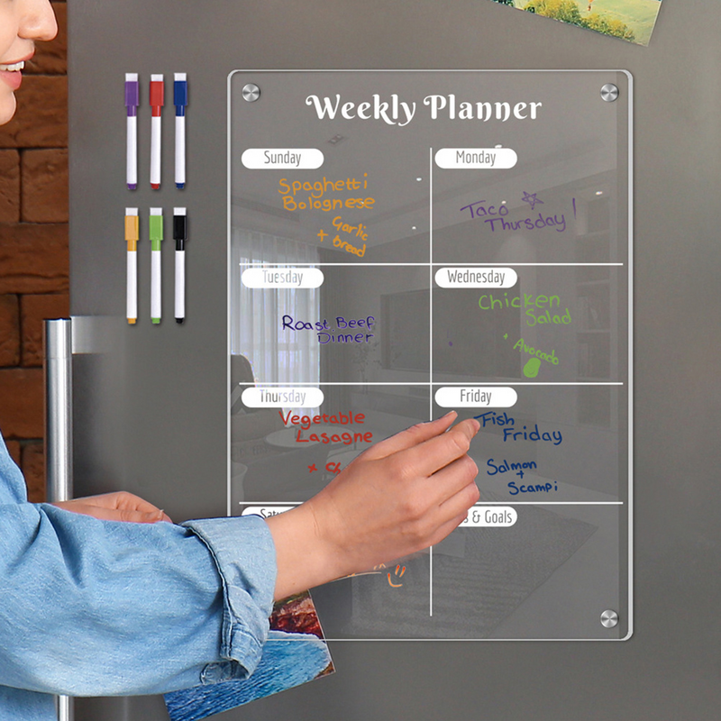 Papan perencana mingguan papan tulis dinding magnetik perencanaan jadwal akrilik dapur harian