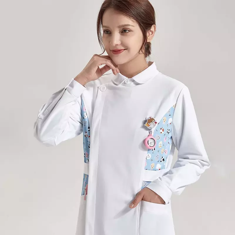 Vestido de enfermera para mujer, Túnica de cuidado de la salud, uniforme de trabajo de esteticista, veterinario y mascota, estilo bata de enfermería, blanco