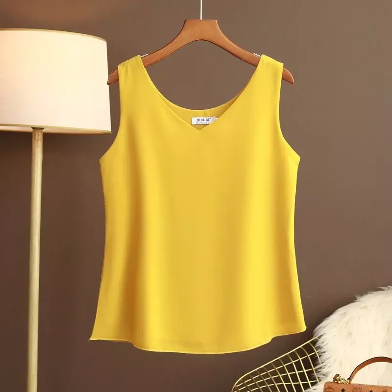 Yuqi-女性の夏のシフォンシャツ,流行のVネックシャツ,ノースリーブ,カジュアル,カラフルなトップ,韓国スタイル,11色