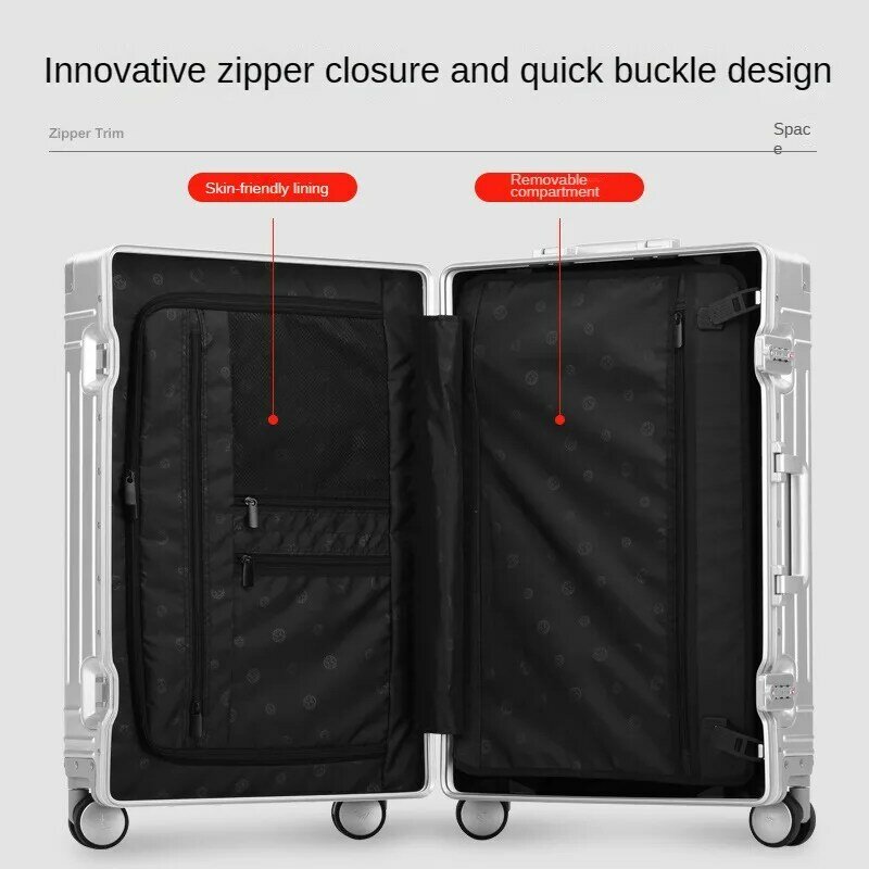 Nuovo trolley da viaggio in lega di alluminio-magnesio per valigie da viaggio universali da uomo e da donna