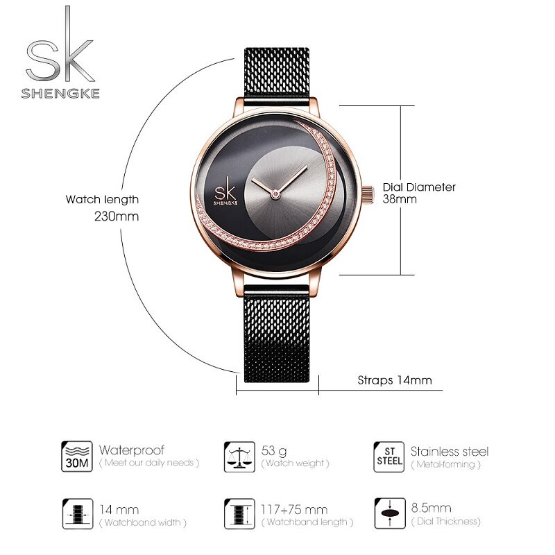 Shengke Crystal Vrouwen Horloge Luxe Merk Dames Jurk Horloges Originele Ontwerp Quartz Horloges Creatieve Sk Horloge Voor Vrouwen