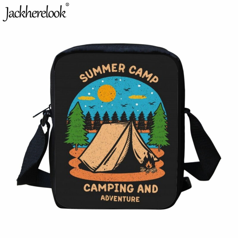 Jackherelook Kids Crossbody Bags New Happy Camping Pattern Print Small Bookbag for Child Lunch Bag Travel Messenger Shoulder Bag