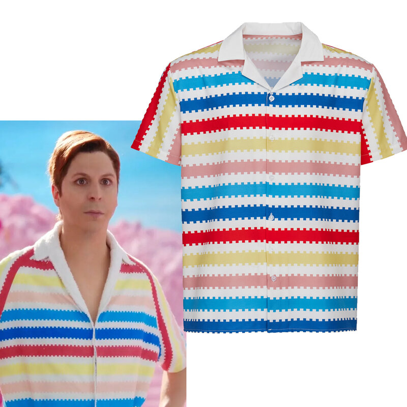 Movie Dolls Cosplay Allan Costume Men's Rainbow Striped Shirt Halloween Role Play Outfits Beach Summer CausalTop