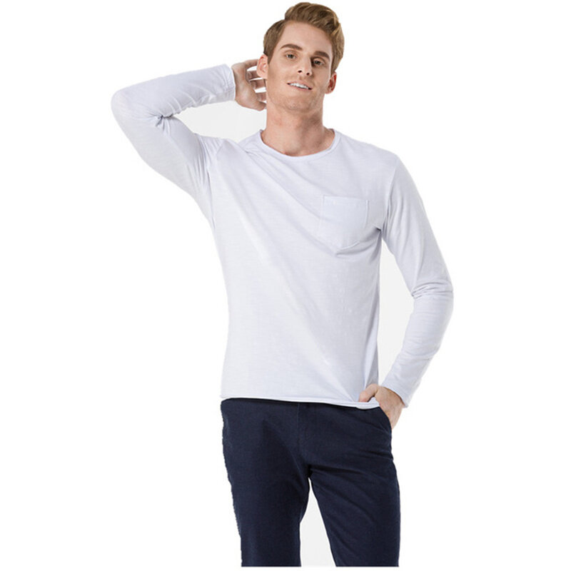 ICPANS-ropa interior de algodón de manga larga para hombre, camisa interior blanca y negra con cuello en V, camisetas de primavera y otoño