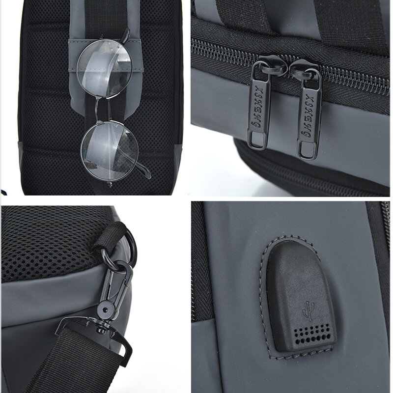 2020 Men's Nylon Waterproof USB Multifunction Crossbody Bag Shoulder Bags Messenger Chest Bag Short Trip Travel Pack for Male