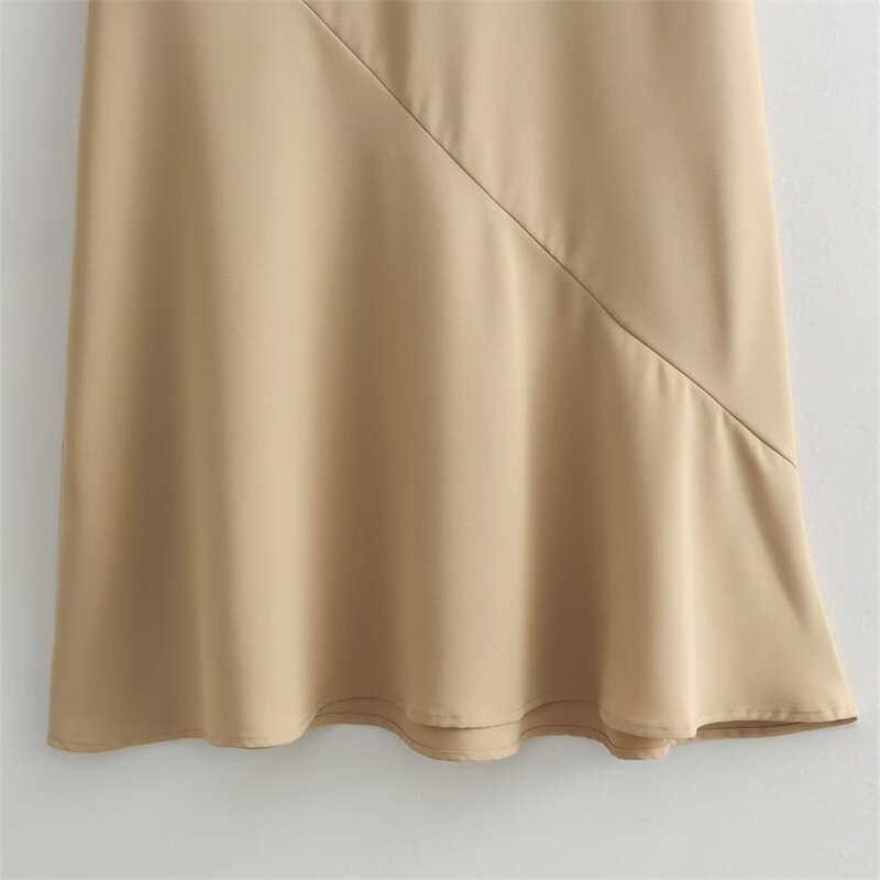 Женская Юбка-миди KEYANKETIAN, цвета хаки, Модная элегантная Асимметричная трапециевидная юбка до щиколотки в стиле пэчворк с высокой талией, 2024