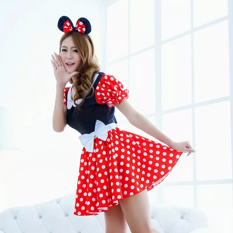 Disney-Mickey Minnie Mouse fantasia para meninas, vestido dos desenhos animados, Headband, Halloween, Natal, verão, roupas, adulto
