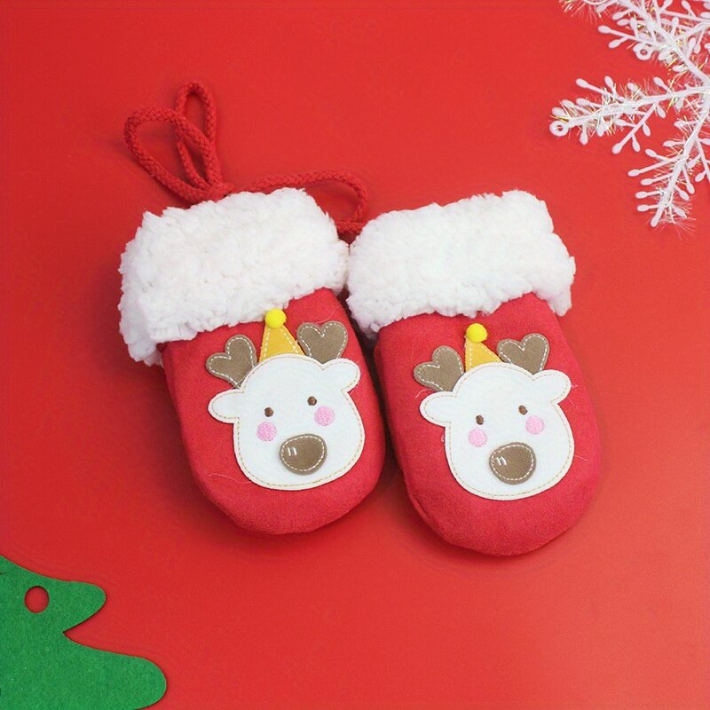1pair Cute Boys And Girls Cartoon Gloves, Thick Warm Christmas Gloves For Christmas Halloween Gift