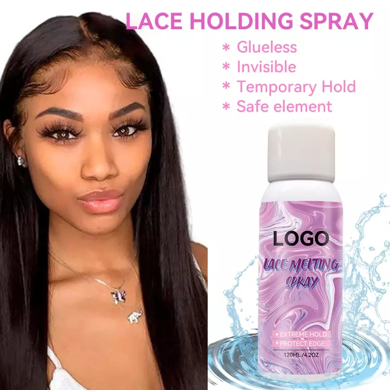10pcs Custom Logo Label Lace Melting Spray 120ml Quick Dry Glueless Mist Spray Strong Hold Lace Holding Spray For Frontal Wigs