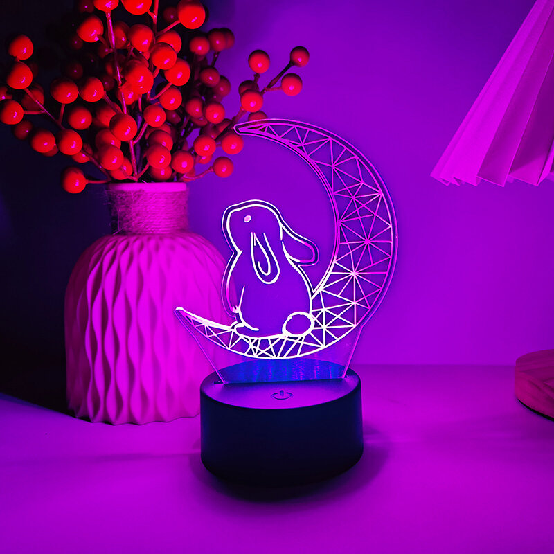 아기 침실용 맞춤형 3D 야간 조명, 귀여운 토끼 아크릴 LED 야간 조명