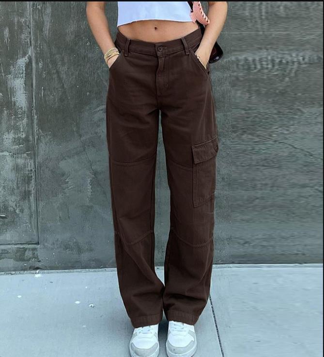 Ladies Latest Street Jeans Side Pockets High Waist Slim Fit Casual Party Street Pocket Cargo Pants