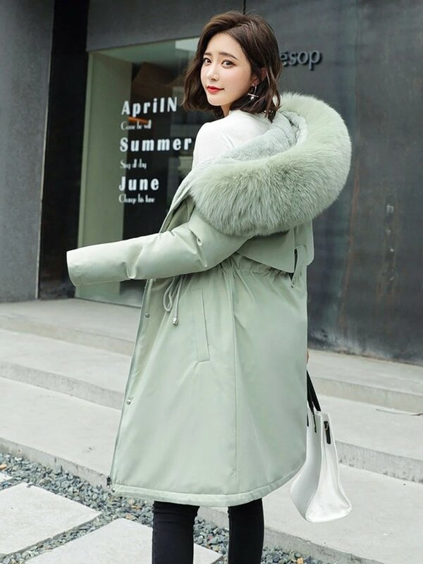 Chaqueta de algodón para Mujer, abrigo grueso y cálido, Parka informal de piel grande con capucha, novedad de invierno, 2022
