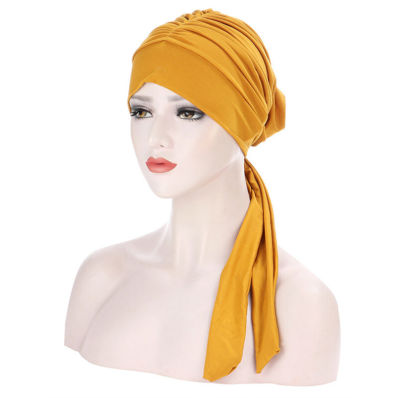 1PC copricapo musulmano turbante cappello testa avvolgere berretto donna chemio berretto Pre-legato sciarpa cappello bandane tinta unita