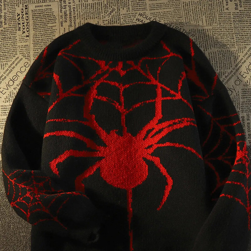 2023 Vintage Gotik Tide merek Spider Hole Sweater wanita musim dingin hangat rajut Pullover ukuran besar Y2k Harajuku Hip Hop pakaian pria