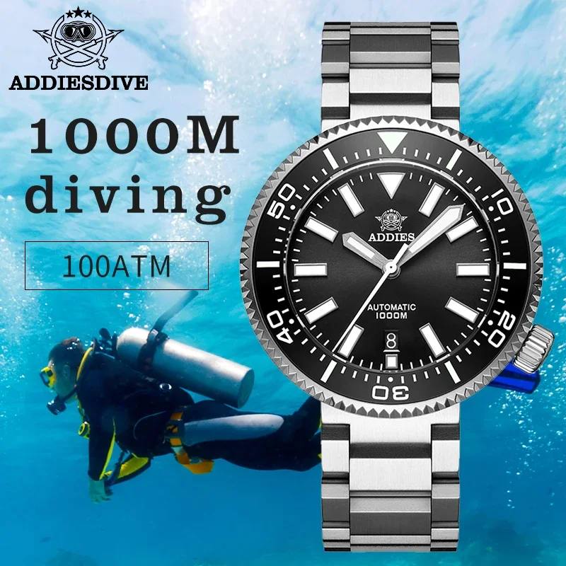 ADDIESDIVE-Classic Sapphire relógio automático masculino, relógio mecânico, relógios calendário super luminosos, relógio de mergulho de luxo, 1000m, MY-H6