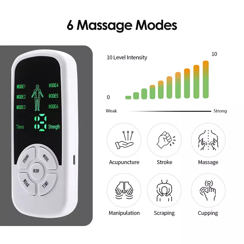 EMS Electric Therapy Stimulator Body Muscle Massage 6 Modes Tens Unit Machine Pulse Abdominal Meridian Physiotherapy Massager