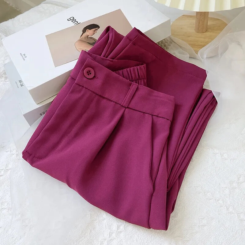 Spodnie garniturowe damskie spodnie na co dzień wiosna lato jednolity kolor elastyczna talia spodnie do kostek kobiety przytulne luźne proste spodnie