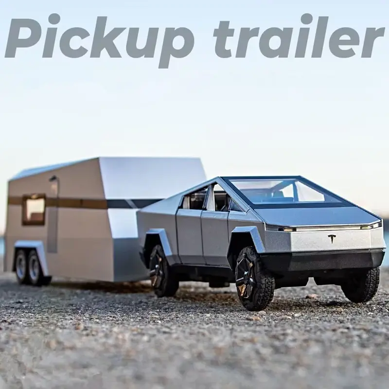 Model mobil logam paduan Pickup truk siber Tesla 1/32 diecast kendaraan truk mobil Model suara lampu mainan anak hadiah dengan koper