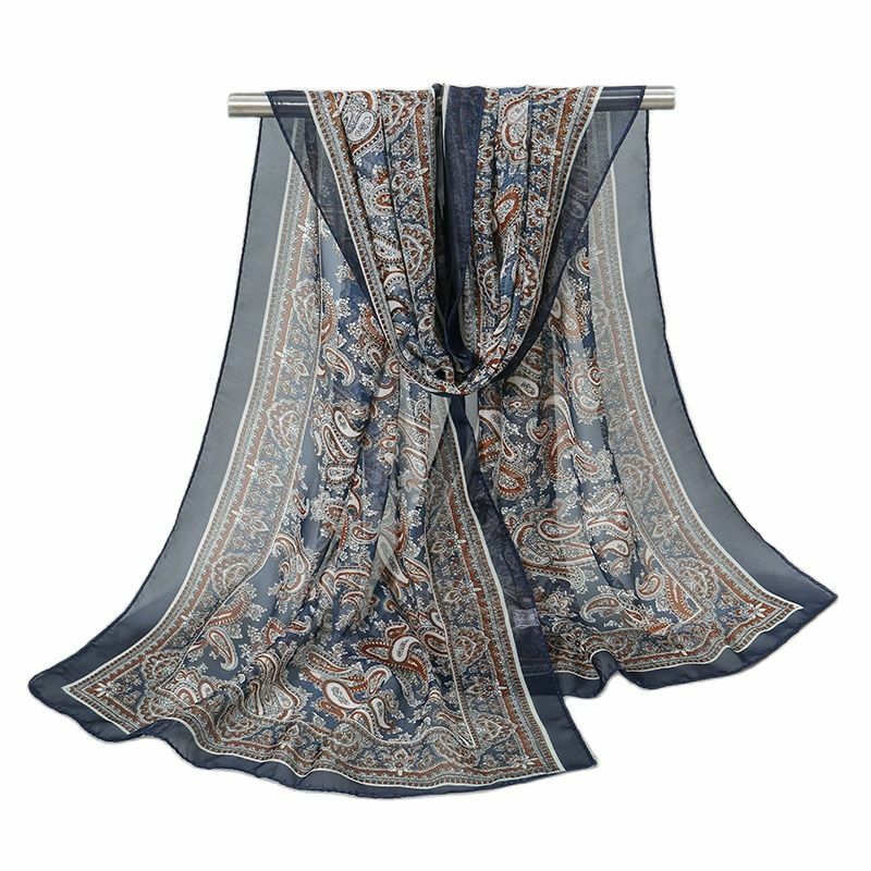 Шифоновый шарф, модный Печатный цветочный шарф с цветочным принтом, мягкая бандана, женский шейный платок