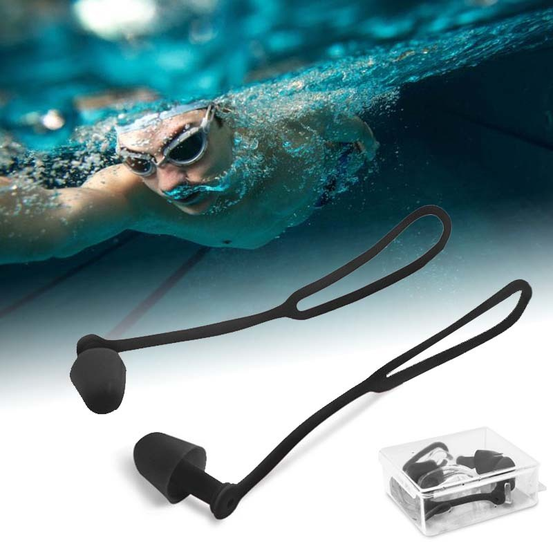 Box-packed Swimming Earplugs Noise Reduction Silicone Soft EarPlugs Swimming Goggles with Lanyard Earplugs Protective Ears