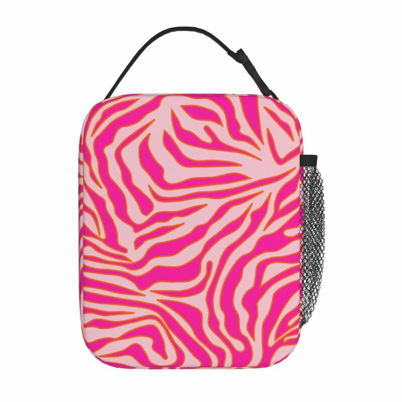 Zebra Stripes Pink Orange Wild Animal Print borse per il pranzo isolate borsa termica riutilizzabile portatile Lunch Box Tote Food Bag Office