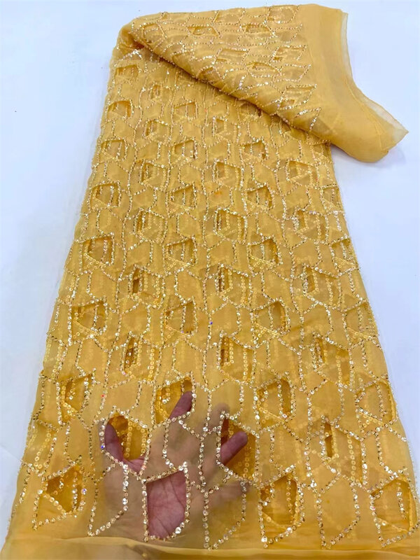 ผ้าลูกไม้สายผ้าชีฟองปักเลื่อมสำหรับชุดแต่งงานของผู้หญิงลูกไม้ไนจีเรียละลายน้ำได้2024