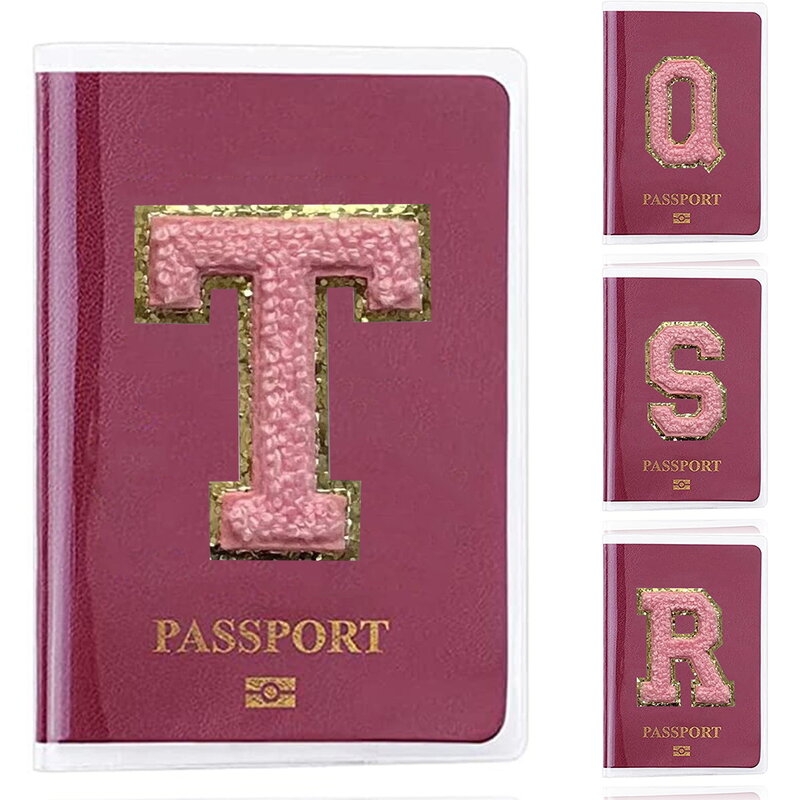 Funda transparente de PVC para pasaporte, bolsas protectoras impermeables para identificación de negocios, tarjeta de crédito, Serie de letras rosas