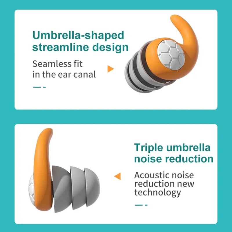 Penyumbat telinga tidur penghilang kebisingan, Earbud pelindung pendengaran silikon dapat digunakan kembali portabel tahan air, earplug olahraga musisi