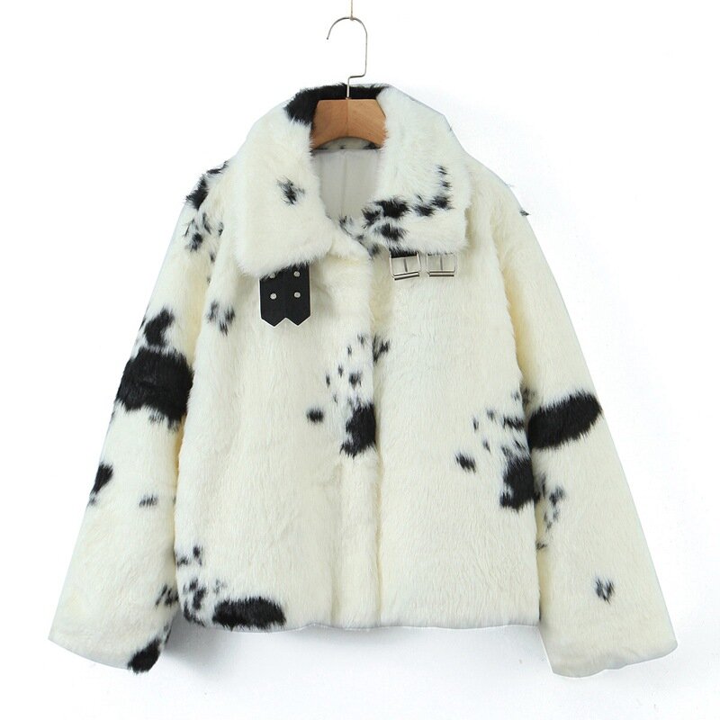 4XL Good Quality Faux Fur Coat Women Plus Size 2022 Winter Imitation Mink Black And White Cow Warm Thick Short Jacket