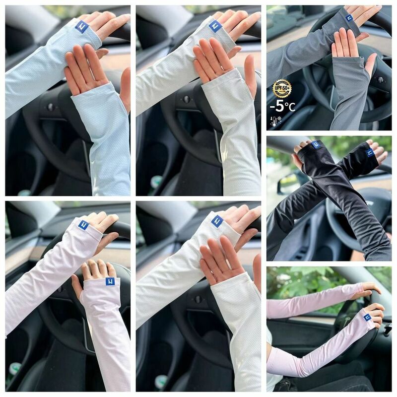 Sarung tangan pendingin lengan anti UV, sarung tangan sutra es, sarung tangan pelindung matahari, sarung tangan panjang tipis, pelindung lengan Anti-UV