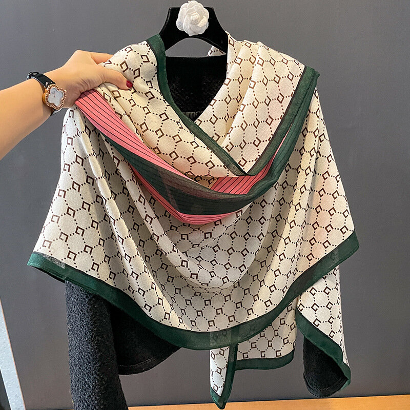 여성용 럭셔리 브랜드 코튼 리넨 스카프, 따뜻한 반다나, 인기 있는 라지 숄, 사계절 디자인 히잡, 180x90cm