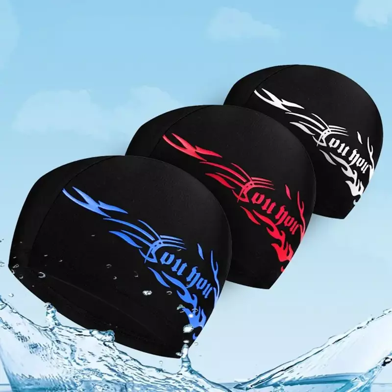Topi renang untuk pria wanita, elastis perlindungan telinga nilon panjang topi kolam renang sangat tipis