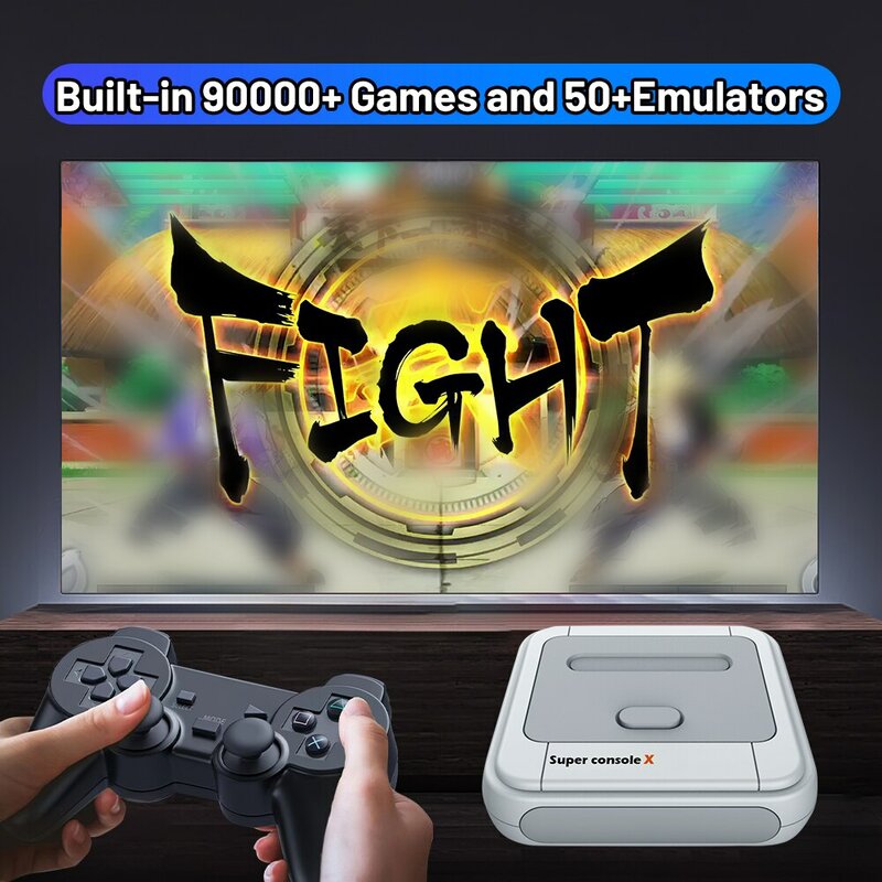 KINHANK 게임 박스 슈퍼 콘솔 X 레트로 비디오 게임 콘솔 지지대, 컨트롤러 포함 PS1, PSP, MAME, DC용 에뮬레이터 50 개, 90000 개 게임
