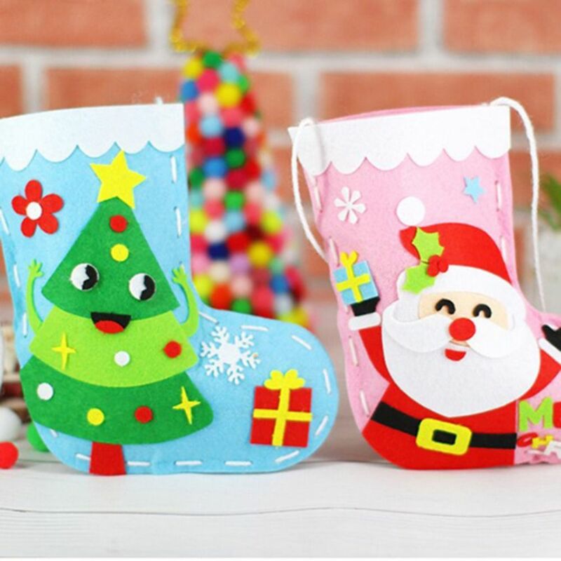 DIY 부직포 원단 크리스마스 스타킹, 산타 클로스 눈사람, 걸이식 크리스마스 양말, 수제 집 장식