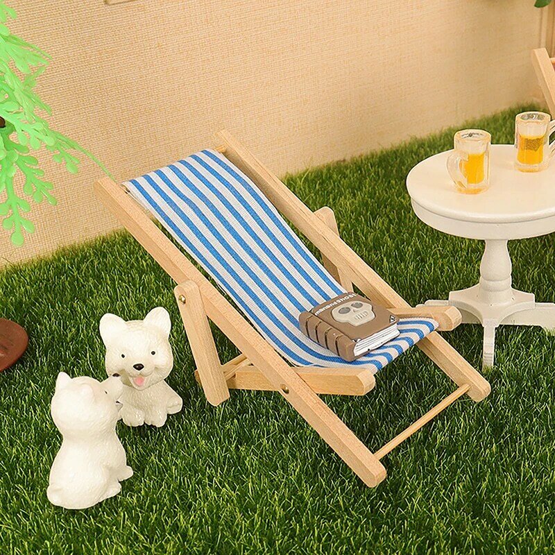 Casa de muñecas plegable en miniatura, silla reclinable, libro de cerveza, modelo de verano, decoración, juguete, accesorios, 1 Juego, 1:12