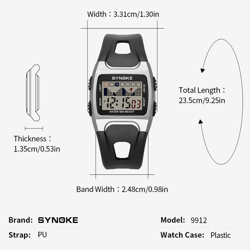 Kids Black PU Strap Water Resistant Wristwatch Square Dial Digital Sport Watch For Boy Gift