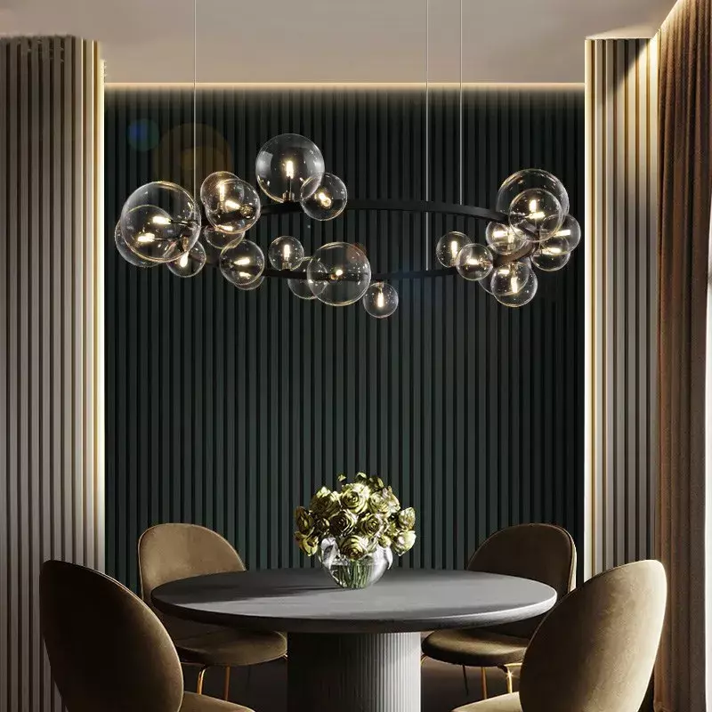 Modern LED Ceiling Chandelier for Dining Room Living Room Ring Hanging Lights Glass Bubble G9 Sockets Indoor Home Light Fixtures