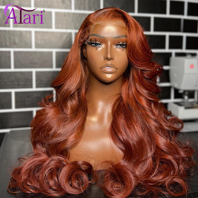 Peruca frontal de renda transparente para mulheres negras, perucas de cabelo humano pré arrancadas, gengibre laranja, peruca de fechamento 5x5, 13x6