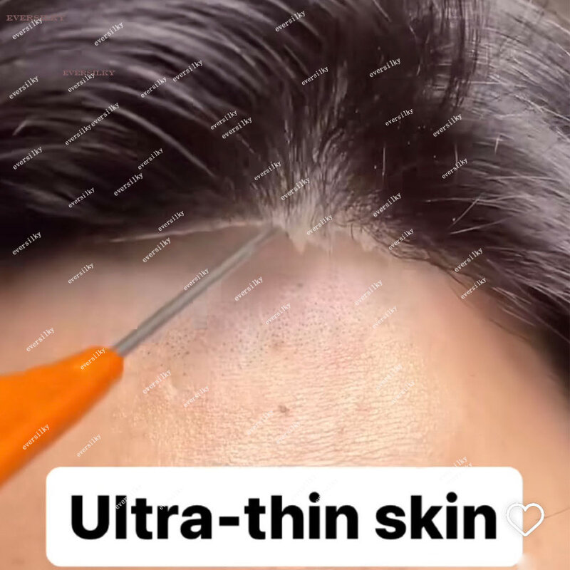 Natürlicher Haaransatz 0,02mm super dünne Haut unsichtbare Basis Männer Toupet Dichte graues männliches menschliches Haar Kapillar prothesen system