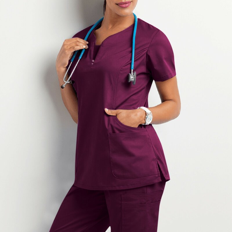 زي الممرضات النسائي 2022 اكمام قصيرة رقبة شكل V ملابس نسائية صيفية غير رسمية قميص موحد ملابس نسائية