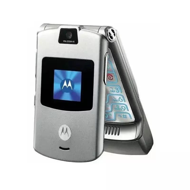 MOTOROLA RAZR-teléfono móvil V3 reacondicionado y desbloqueado, celular con Bluetooth, GSM, cámara de 1,23 MP, 850/900/1800/1900, buena calidad