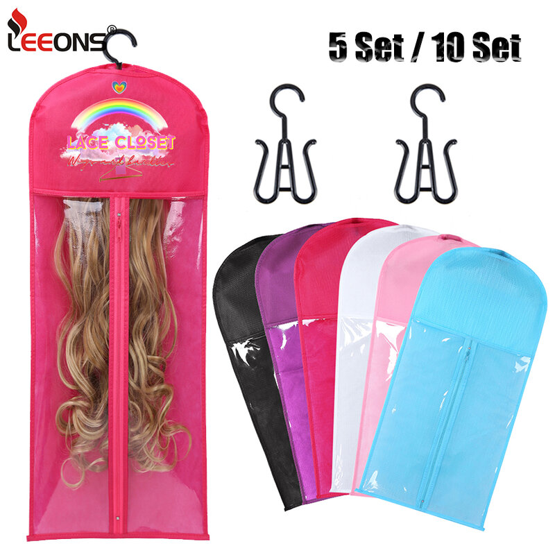 5/10 Set tas penyimpan Wig panjang, casing ekstensi rambut tas penyimpanan dengan gantungan untuk Wig ekstensi rambut tas penyimpanan dengan gantungan