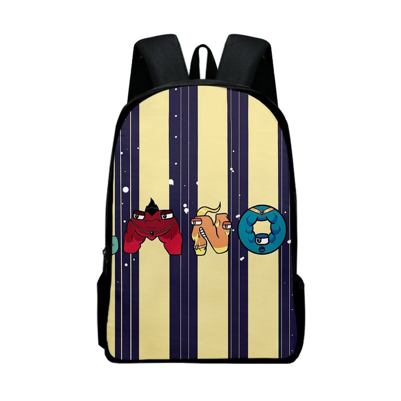 Alfabeto dos desenhos animados do anime impresso Schoolbag para meninos e meninas, sacos de livro diário, mochila portátil, mochila de ombro casual, estudantes, mulheres, homens