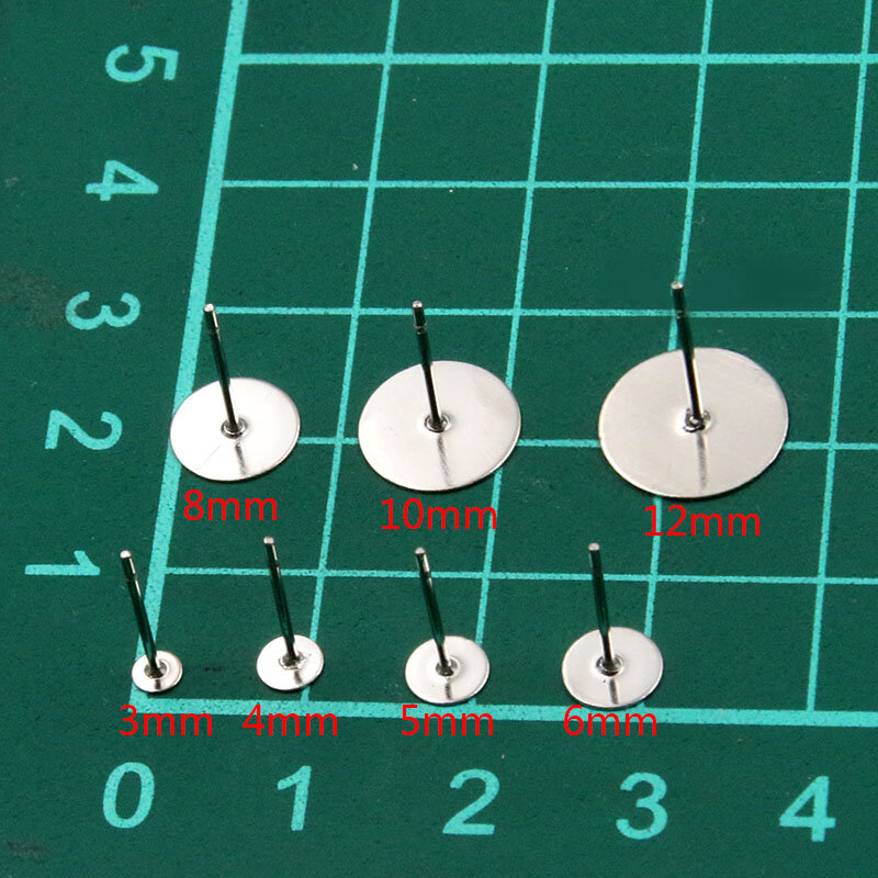 Brinco de aço inoxidável Studs para fazer jóias DIY, em branco Post Base Pins, Brinco Plug, Ear Back Findings, 2 cores, 50-100Pcs