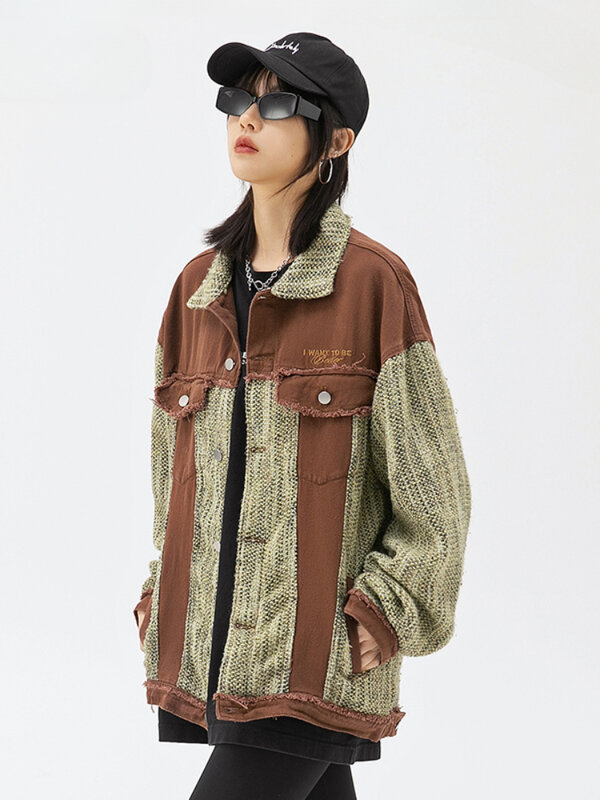 Patchwork Jacken Kontrast farbe Harajuku Streetwear japanischen Stil Baggy stilvolle Temperament Retro Schulmädchen täglich wind dicht