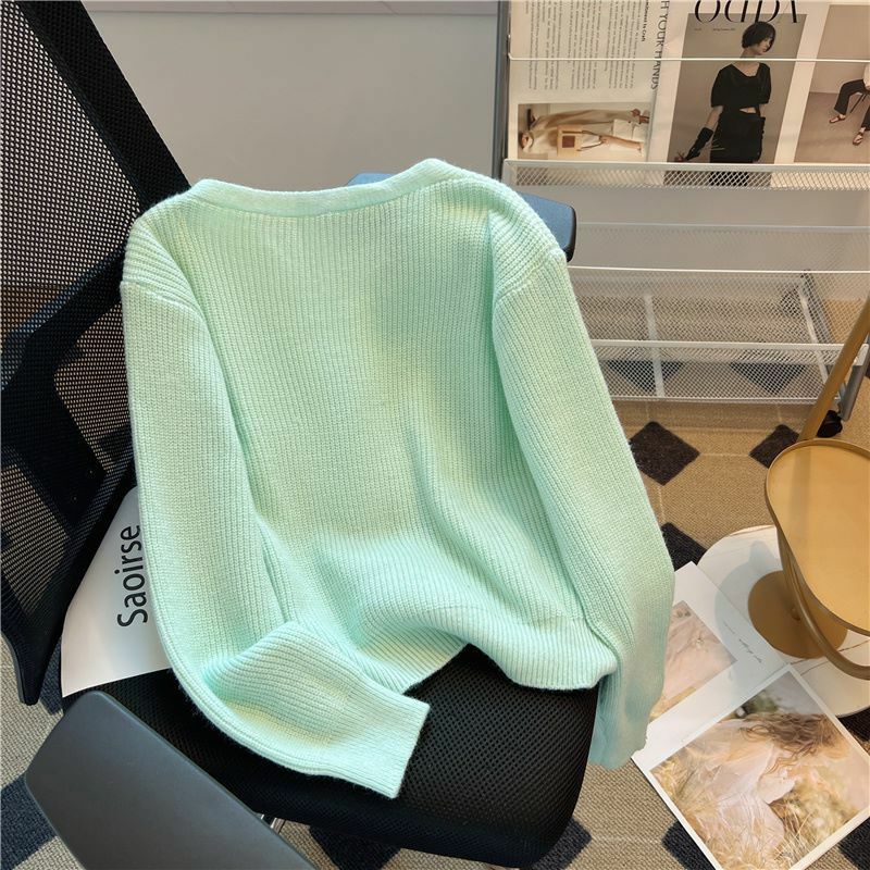 Женский трикотажный свитер для отпуска, зеленый свитер в Корейском стиле, весна-осень 2024