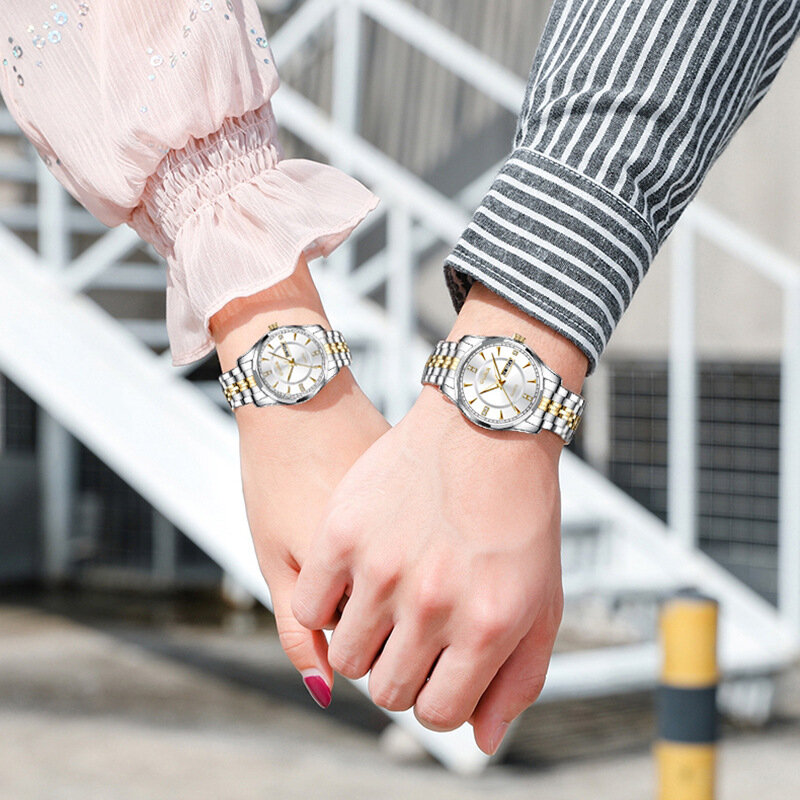Nowe zegarki dla miłośników ze stali nierdzewnej moda wodoodporny zegarek kwarcowy dla mężczyzn i kobiet zegarek dla pary kochanek Relojes