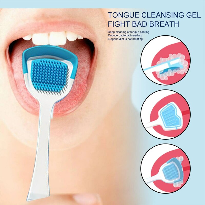 Tongue Cleaning Kit Tongue Cleaning Gel With Brush Tongue Cleaner Brush Silicone Scraper Toothbrush Fresh Breath