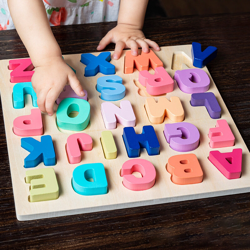 아기용 나무 퍼즐 몬테소리 장난감, 알파벳 숫자 모양 매칭 게임, 어린이 조기 교육 완구, 1, 2, 3 세