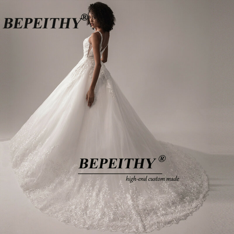 BEPEITHY кружевное свадебное платье с глубоким v-образным вырезом 2022 для женщин индийская невеста принцесса слоновая кость Свадебный букет платье без рукавов корт поезд